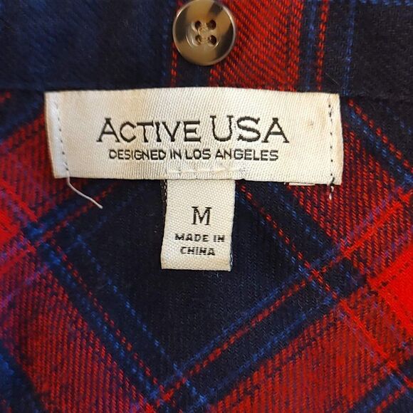 Active USA Red Blue Plaid Button Down Shirt Medium - Picture 4 of 5